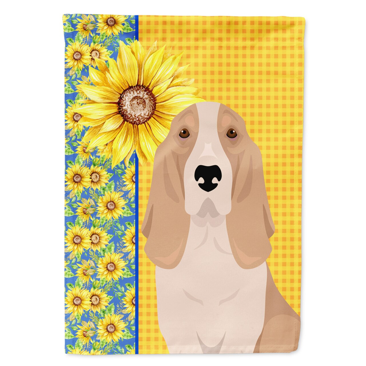 Caroline's Treasures Summer Sunflowers Lemon and White Tricolor Basset Hound Flag Garden Size